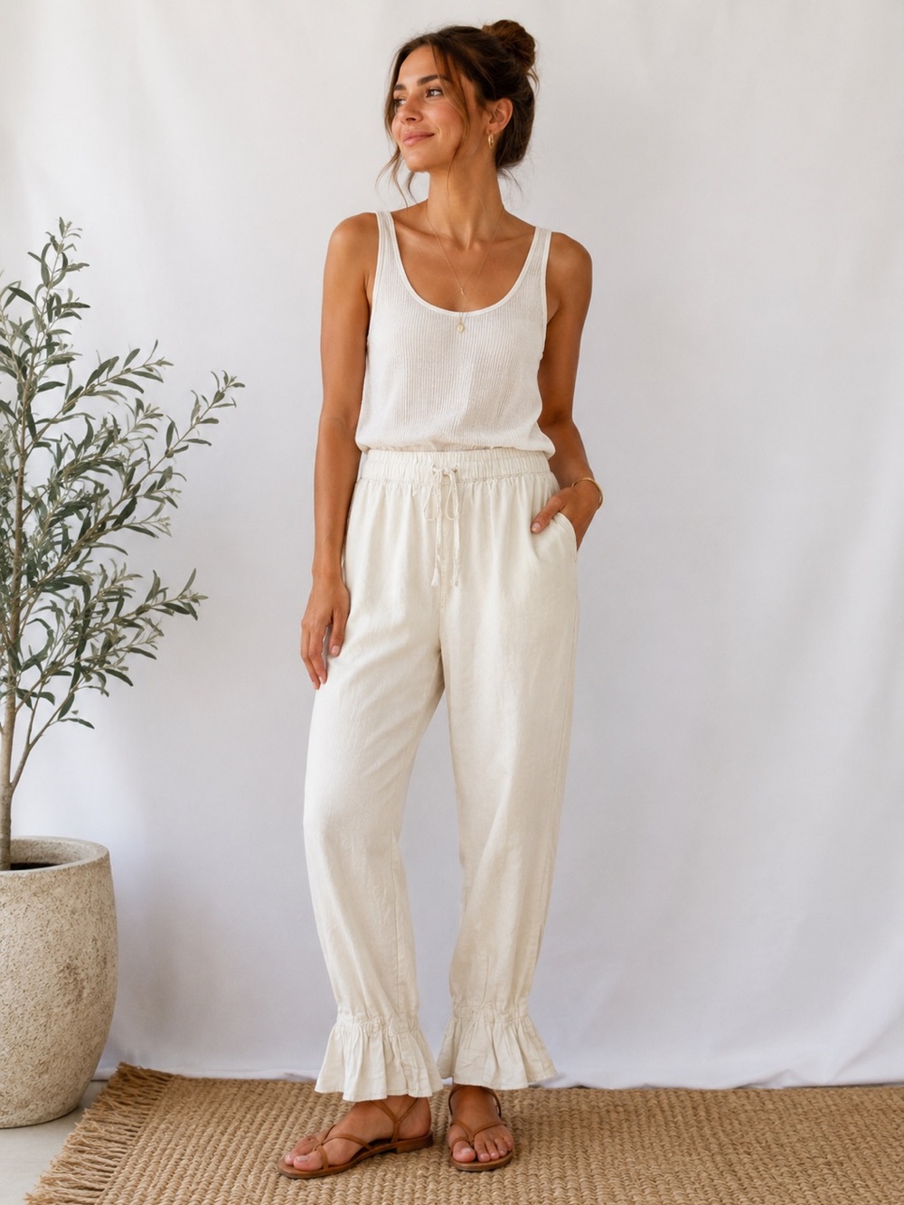 Sønderhaus Boxer Pants Cream Ruffle Hem Organic Cotton NWT Size S